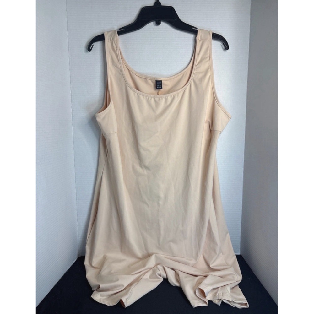 SHEIN CURVE+ Women's Full Slip Beige Solid Stretch Polyester Plus Size 5XL